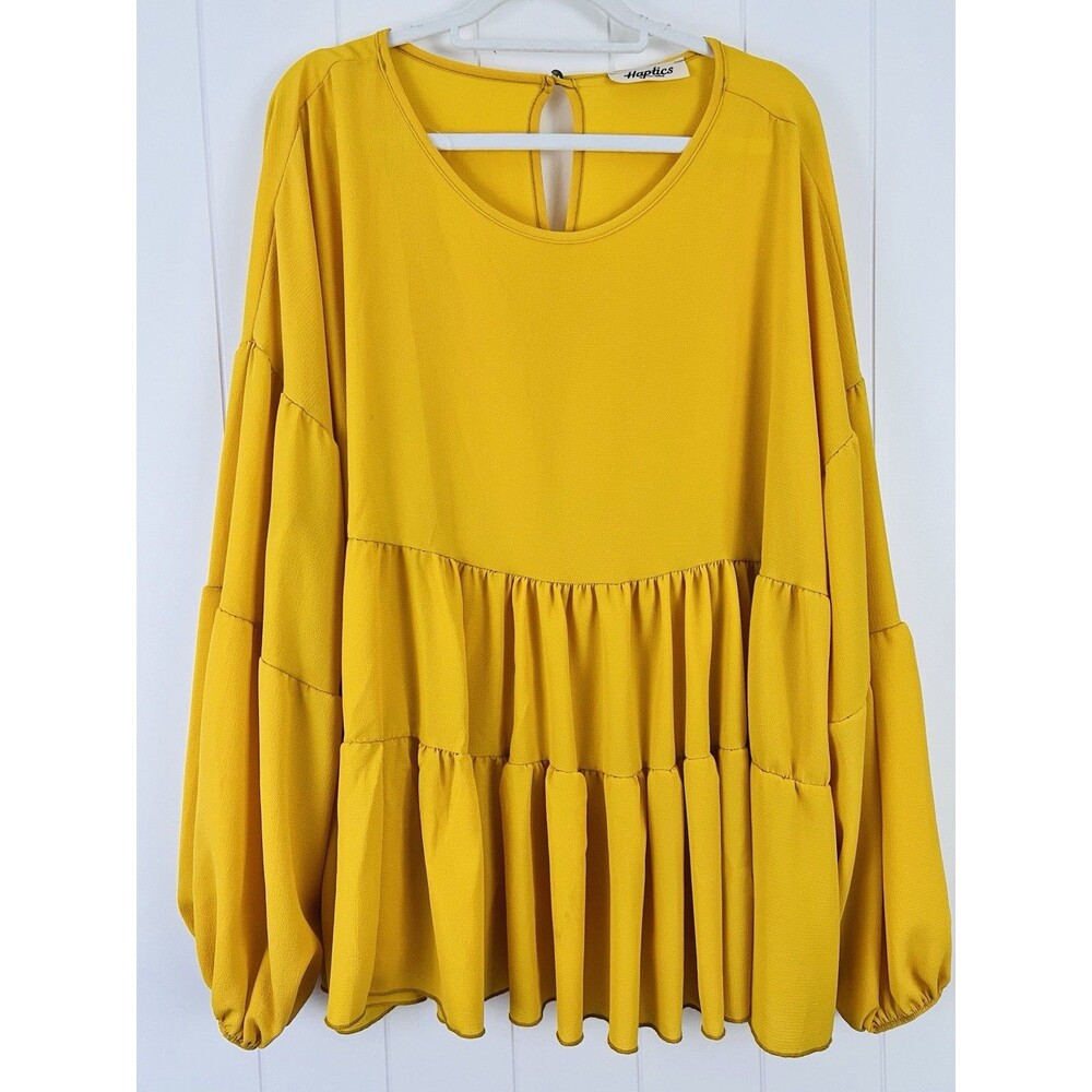Haptics Mustard Yellow Long Sleeve Tiered Ruffle Babydoll Blouse Plus 2X Boho